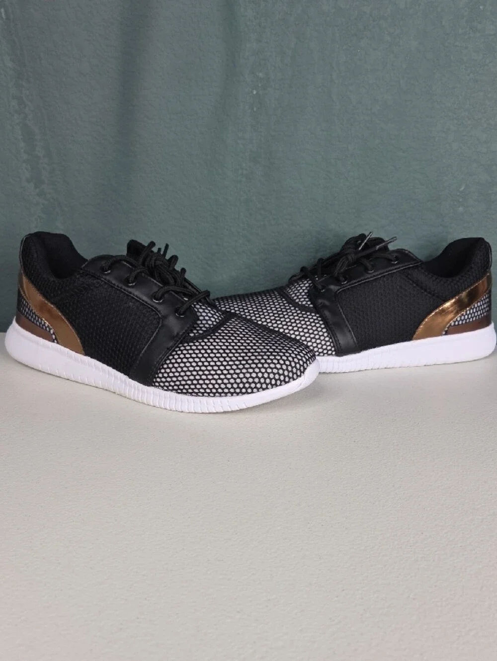 Women's Black and Rose Gold Mesh Trainer Sneakers